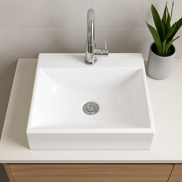 Cuba de Apoio Banheiro Quadrada Mármore Sintético Branco Brov