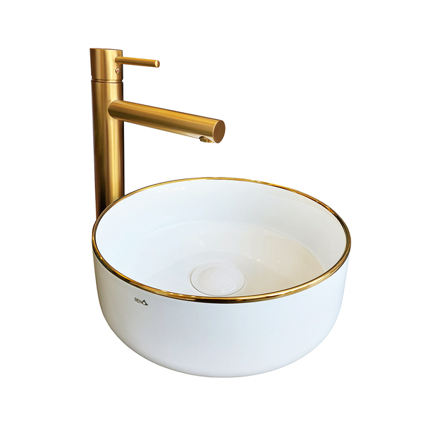 Cuba De Apoio Branca E Dourada Cerâmica Reno Rc 11