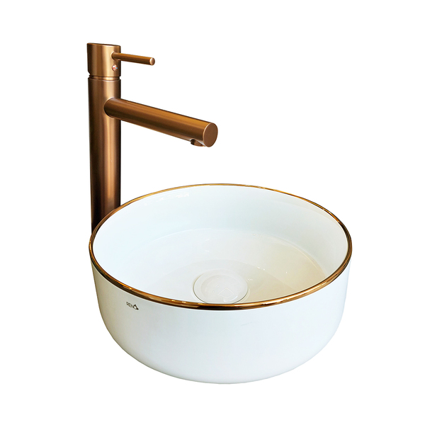 Cuba De Apoio Branca E Rose Gold Cerâmica Reno Rc 13