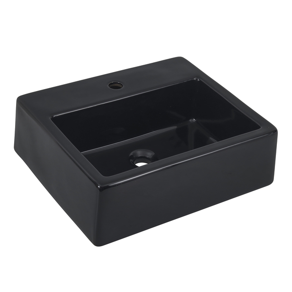 Cuba de Apoio Retangular Cerâmica Nantes 47x40cm Com Mesa Preta Sensea