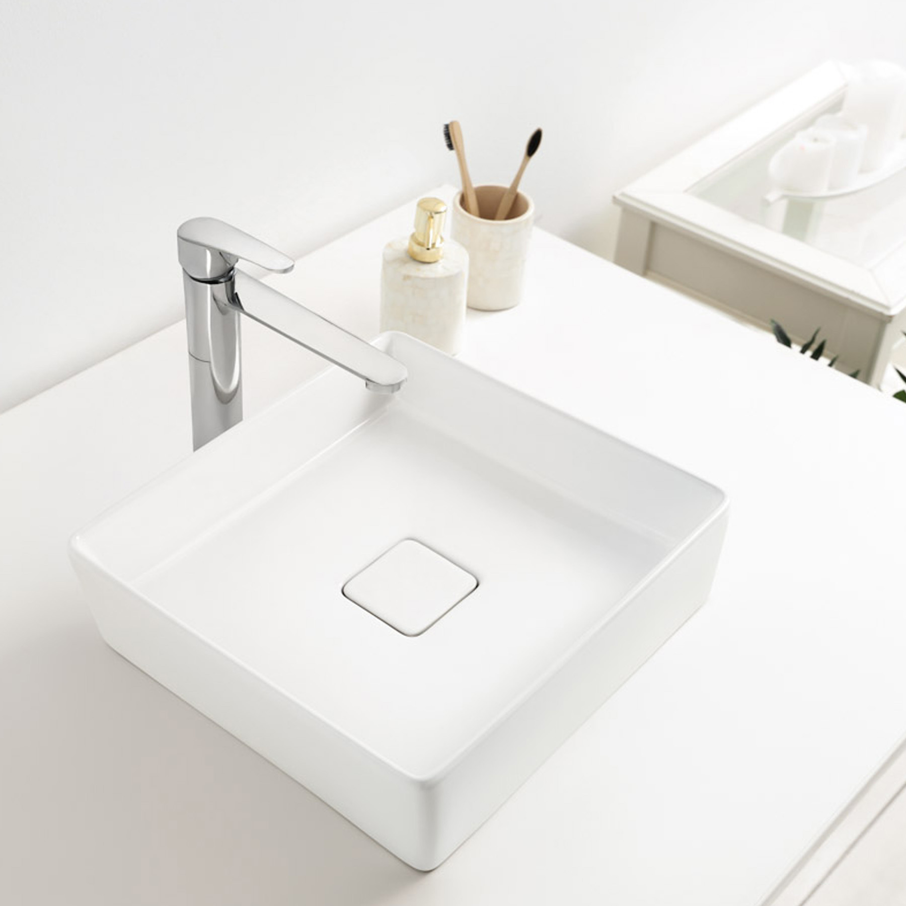 Cuba de Apoio Cerâmica Quadrada Branca Milão Sensea