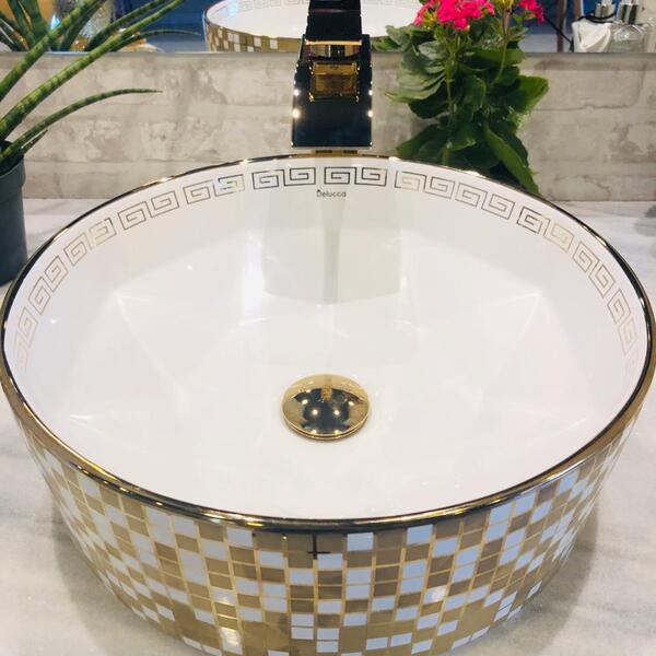 Cuba De Apoio Da Linha Berlin Na Cor Dourada Com Branco Redon