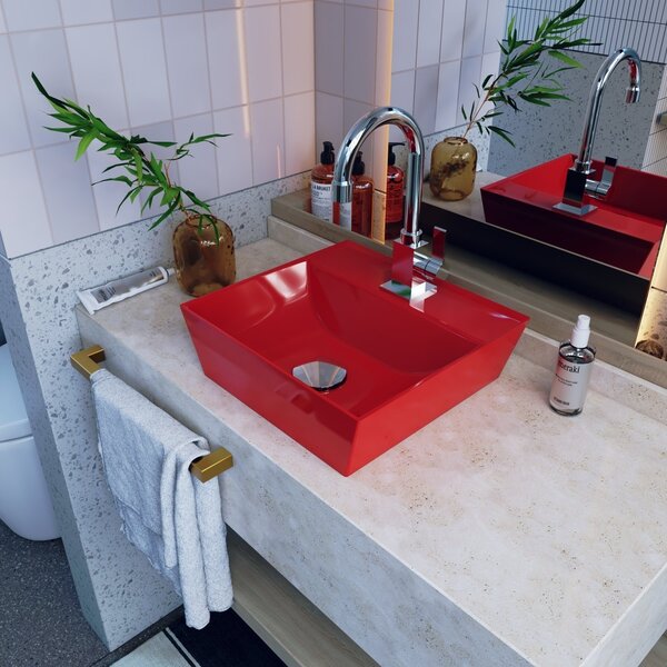 Cuba De Apoio Para Banheiro Aq33 Angular Volcano Vermelho