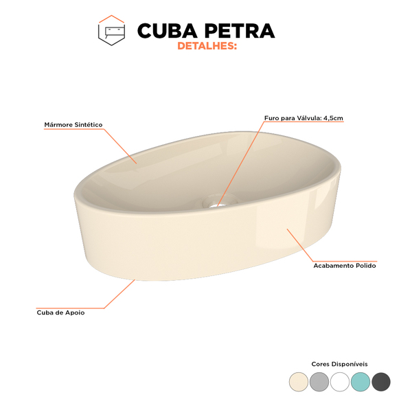 Cuba De Apoio Para Banheiro Em Mármore Sintético Petra Areia