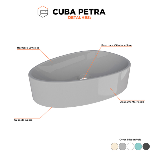 Cuba De Apoio Para Banheiro Em Mármore Sintético Petra Cinza