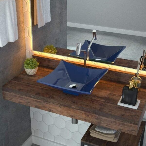 Cuba De Apoio Para Banheiro L34 Lux Quadrada Folha Compace Az