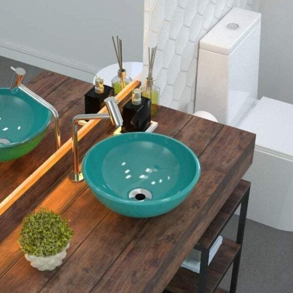 Cuba De Apoio Para Banheiro R30w Redonda Compace Azul Turquesa