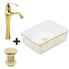 Cuba De Apoio Retangular Dourada + Misturador Dourado + Válvu