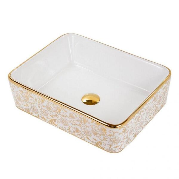 Cuba De Apoio Retangular Floral Dourado Griff Inox