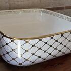 Cuba De Cerâmica Vintage Luxo Trabalhada Em Dourado Quadrada