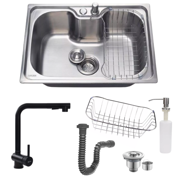 Cuba De Cozinha 50x40cm Inox 304 + Torneira Extensível Preta