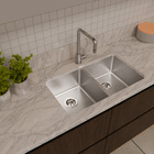 Cuba de Cozinha Dupla de Embutir em Aço Inox Acetinado Retangular 74,5x44x20cm 4.1/2 Ghel Plus