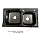 Cuba para Cozinha Dupla de Sobrepor em Aço Inox 201 Escovado Preto Retangular 81x43x20cm 0,7mm Casablanca