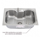 Cuba para Cozinha Gourmet Embutir Inox 304 68,5x48,5x20,3cm 0,8mm 4.1/2" com Cesto e Dosador de Sabão Morgana Tramontina