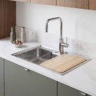 Cuba para Cozinha Gourmet Sobrepor Inox 201 60x42x20cm 07mm 412 com Tbua Cesto e Dosador de Sabo Casablanca