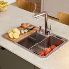 Cuba de Sobrepor ou Embutir Docol Massima 68x48x20 cm em Aço Inox Escovado com Acessórios e Lixeira de Embutir 6L