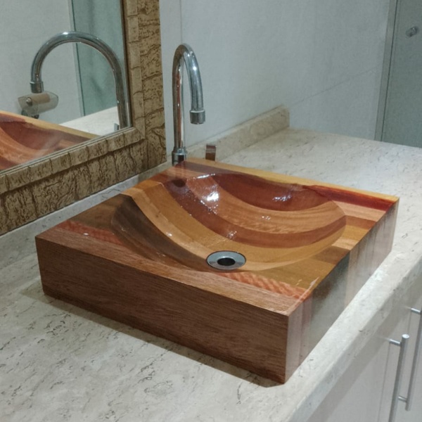 Cuba De Madeira Quadrada Sobrepor Cor Natural