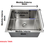 Cuba De Pia Retangular Em Inox 60x40 Para Apartamento Com Esc