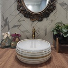 Cuba De Porcelana Redonda Pintada À Mão Com Filetes Em Ouro M