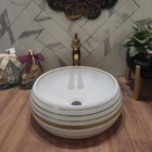 Cuba De Porcelana Redonda Pintada À Mão Com Filetes Em Ouro M