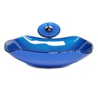 Cuba De Vidro Abaulada 45cm Azul Escuro + Valvula + Torneira