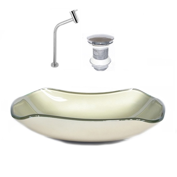 Cuba De Vidro Abaulada 45cm Champanhe + Valvula + Torneira