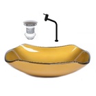 Cuba De Vidro Abaulada 45cm Dourado Real + Valvula + Torneira