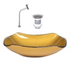 Cuba De Vidro Abaulada 45cm Dourado Real + Valvula + Torneira