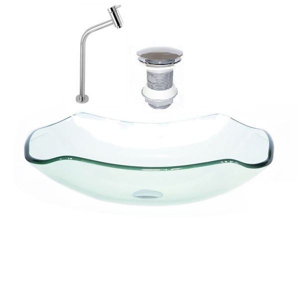 Cuba De Vidro Abaulada 45cm Jateada + Valvula + Torneira