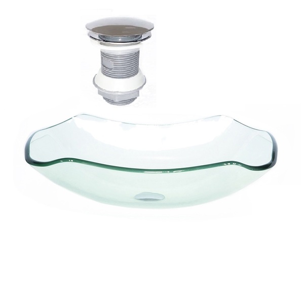 Cuba De Vidro Abaulada 45cm Jateada + Valvula Click