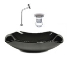 Cuba De Vidro Abaulada 45cm Preto + Valvula + Torneira