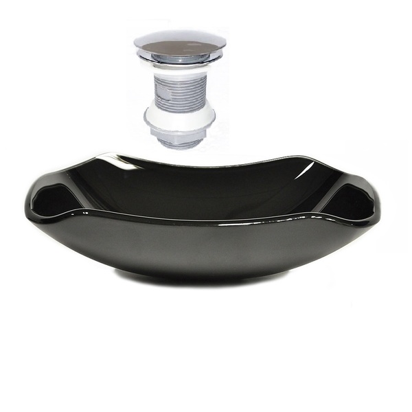 Cuba De Vidro Abaulada 45cm Preto + Valvula Click