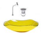 Cuba De Vidro Abaulada 51cm Amarelo + Valvula + Torneira