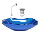 Cuba De Vidro Abaulada 51cm Azul Escuro + Valvula + Torneira