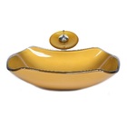 Cuba De Vidro Abaulada 51cm Dourado Real + Valvula + Torneira