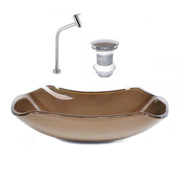 Cuba De Vidro Abaulada 51cm Marrom + Valvula + Torneira