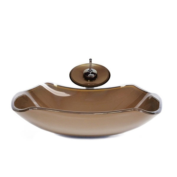 Cuba De Vidro Abaulada 51cm Marrom + Valvula + Torneira Casca