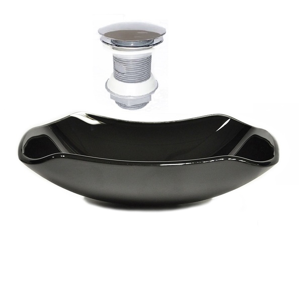 Cuba De Vidro Abaulada 51cm Preto + Valvula Click