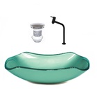 Cuba De Vidro Abaulada 51cm Verde + Valvula + Torneira Preta