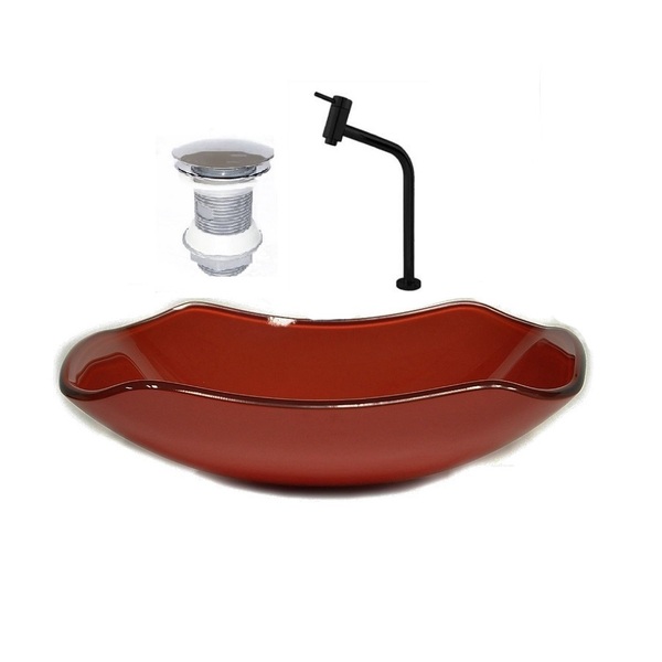 Cuba De Vidro Abaulada 51cm Vermelho Cereja + Valvula + Torne