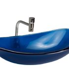 Cuba de Vidro Canoa Azul com Válvula Click, Sifão e Torneira