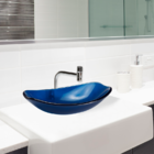 Cuba de Vidro Canoa Azul com Válvula Click, Sifão e Torneira