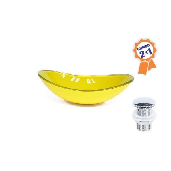 Cuba De Vidro Oval 47cm + Válvula Click Amarelo