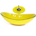 Cuba De Vidro Oval 47cm Amarela + Valvula + Torneira Cascata