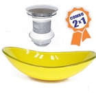 Cuba De Vidro Oval 47cm Amarela + Válvula Click