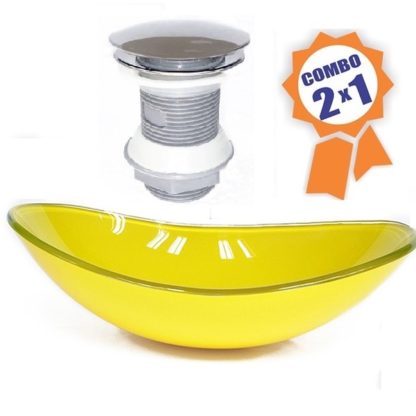 Cuba De Vidro Oval 47cm Amarela + Válvula Click