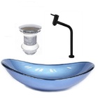 Cuba De Vidro Oval 47cm Azul + Valvula + Torneira  Preta