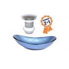 Cuba De Vidro Oval 47cm Azul + Válvula Click