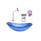 Cuba De Vidro Oval 47cm Azul Escuro + Válvula Click + Torneir