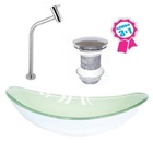 Cuba De Vidro Oval 47cm Branca + Válvula Click + Torneira De